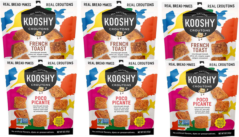 Kooshy Poco Picante & French Toast Sourdough Croutons, Variety 6-Pack