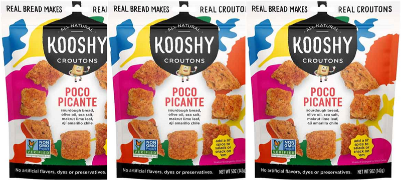 Kooshy Poco Picante Sourdough Bread Non-GMO Croutons, 3-Pack 5 oz. Pouch