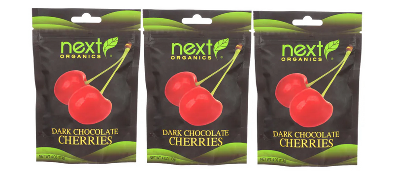 Next Organics Dark Chocolate Covered Cherries-Gluten Free Certified Organic, 3-Pack 4 oz. Pouches