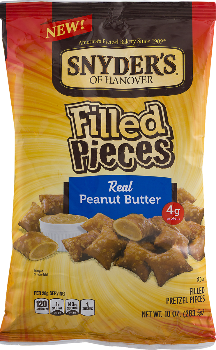 Snyder's of Hanover Peanut Butter Filled Flavored Pretzel Pieces, Four-Pack 10 0z. Bags