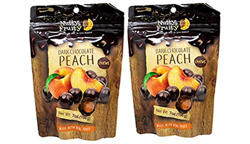 Nutty & Fruity Dark Chocolate Covered Fruit: Your Choice of Peach, Strawberry, Banana, Orange, Mango, or Pomegranate- Two Bags (Peach Chews)