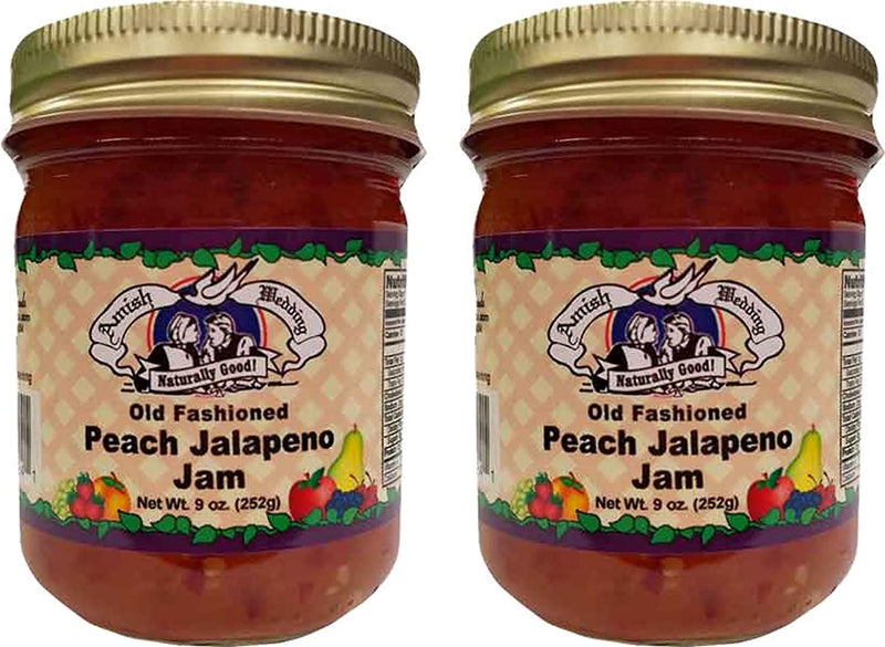 Amish Wedding Foods Old Fashioned Peach Jalapeno Jam, TWO 9 oz. Jars