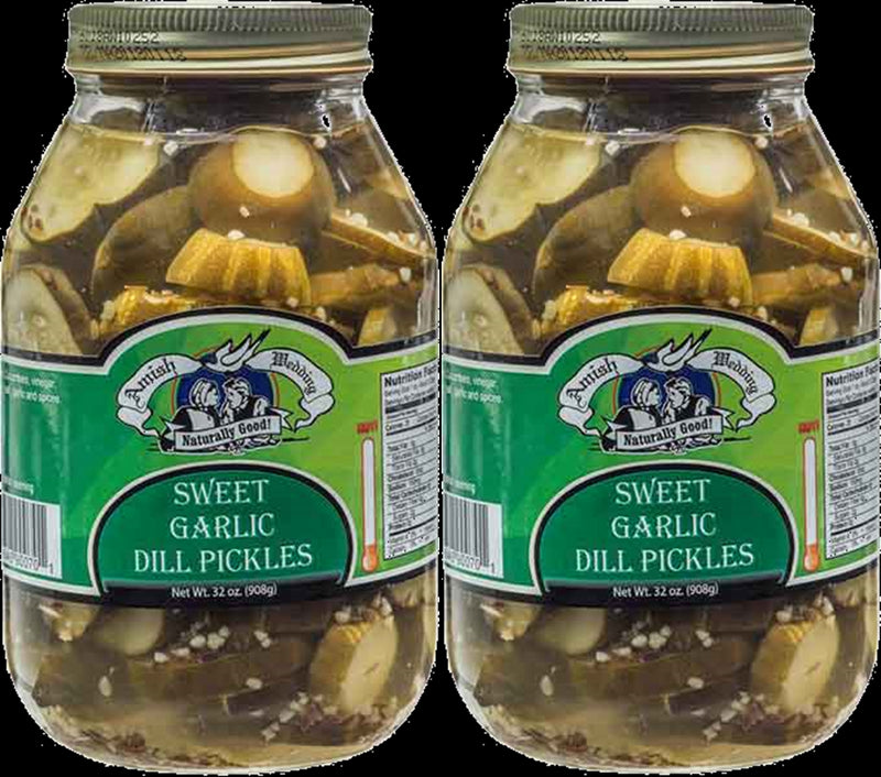 Amish Wedding Foods Sweet Garlic Dill Pickle Chips, TWO 32 oz. Quart Jars