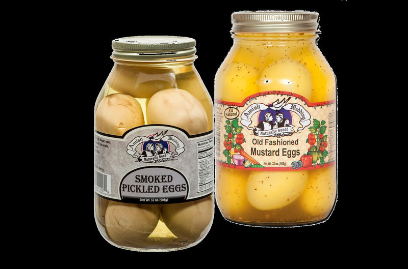 Amish Wedding Smoked Pickled Eggs & Mustard Eggs Variety 2-PK, 32 oz. Jars