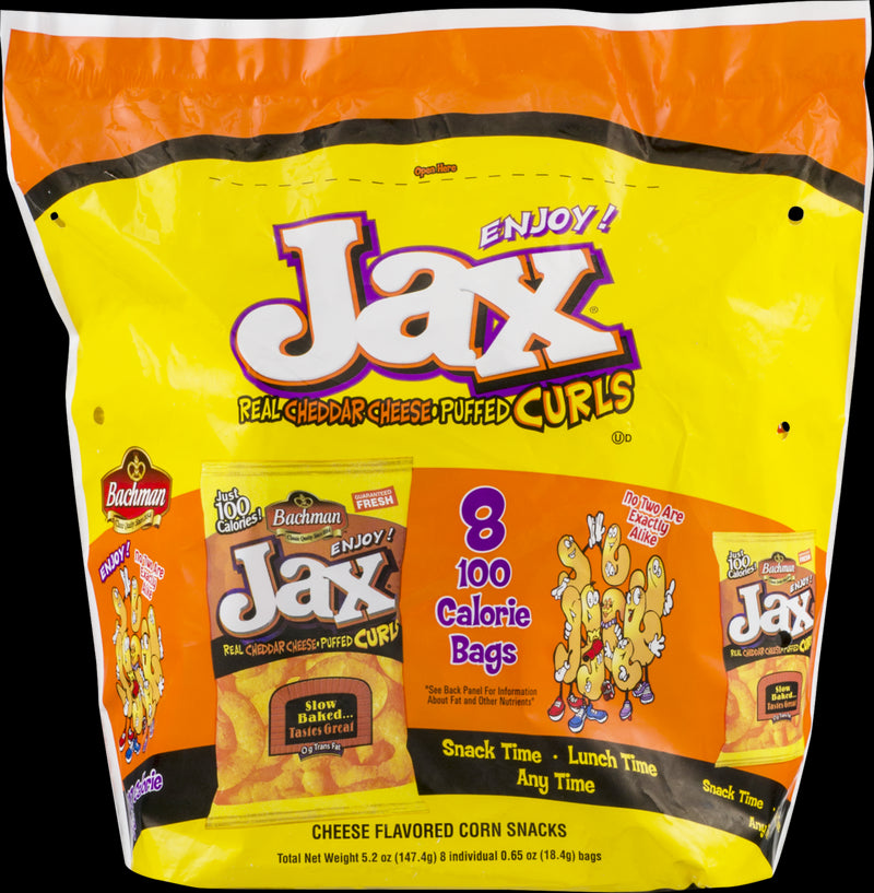 Bachman Jax 100 Calorie Cheddar Cheese Puffed Curls, 2-Pack 8 Count Bags