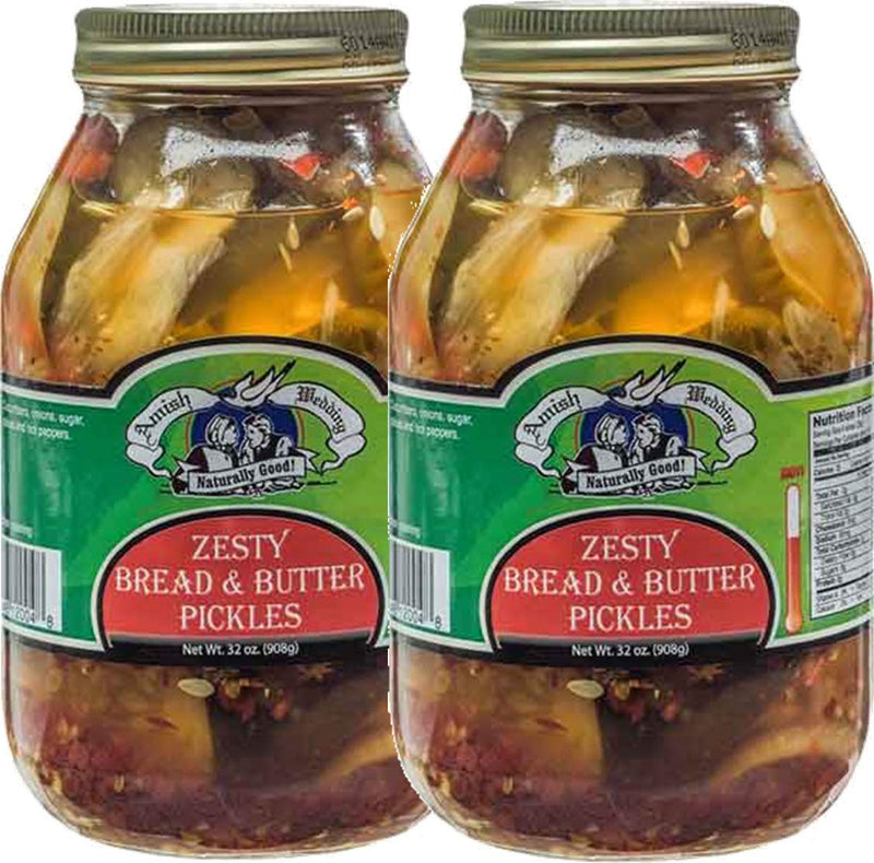 Amish Wedding Foods Zesty Bread & Butter Pickles, 2-Pack 32 oz. Quart Jars