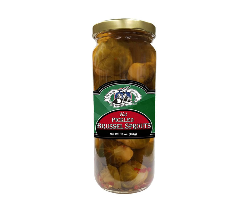 Amish Wedding Foods Hot Pickled Brussels Sprouts, 2-Pack 16 oz. Pint Jars