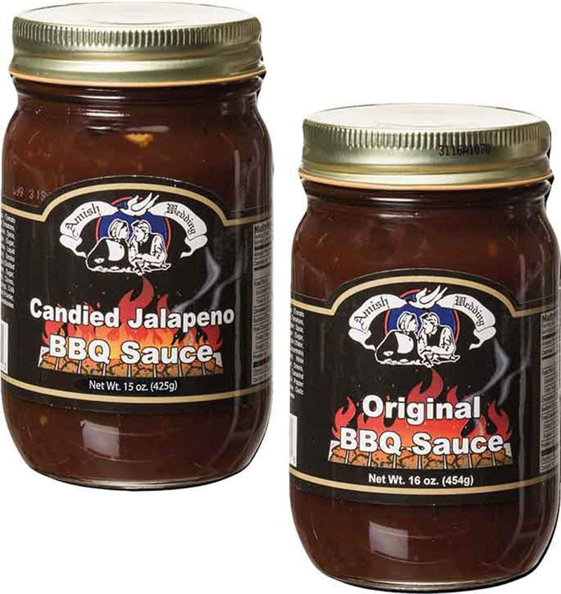 Amish Wedding Old Fashioned Candied Jalapeno & Original BBQ Sauce 15 oz Jars Variety 2 pack