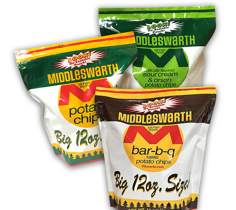 Middleswarth Potato Chip Variety 3-Pack: Original, BBQ, Sour Cream & Onion 12 oz. Big Bags