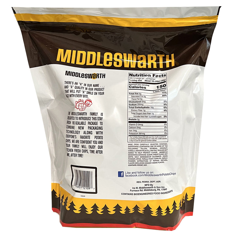 Middleswarth Bar-B-Q Flavored Kitchen Fresh Potato Chips, 4-Pack 12 oz. Big Bags