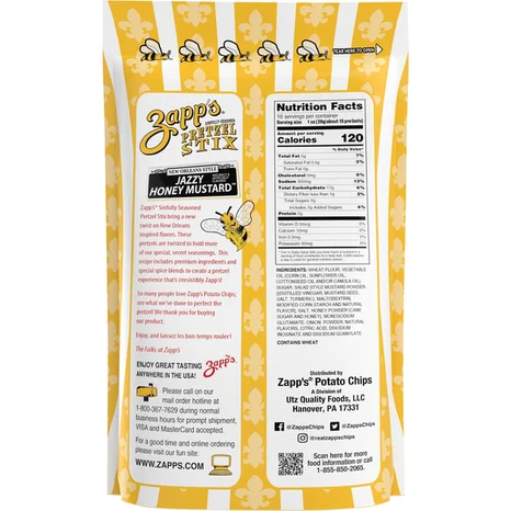 Zapp's New Orleans Style Jazzy Honey Mustard Pretzel Stix, 16 oz. Re-Sealable Bags