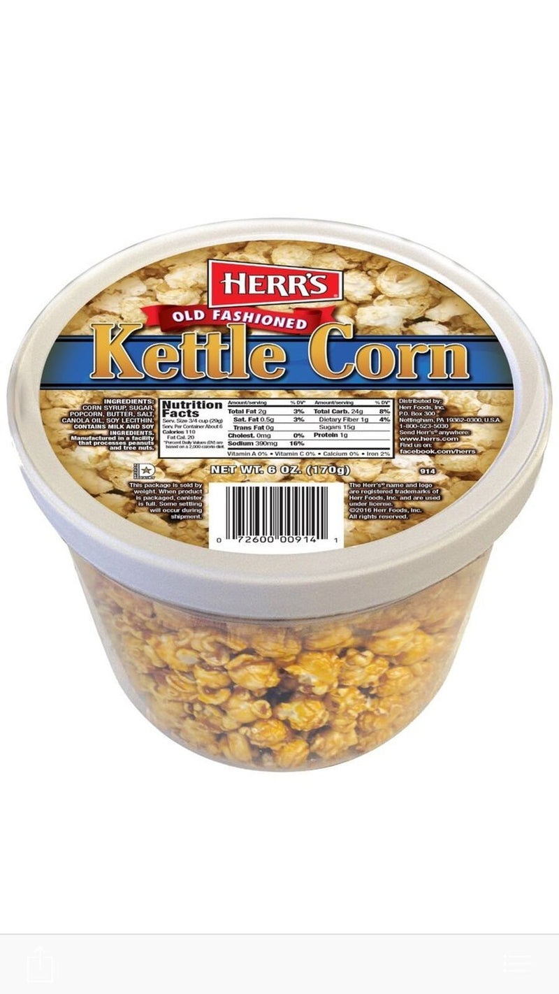 Herr's Old Fashioned Kettle Corn 6 oz. Tub (3 Tubs)