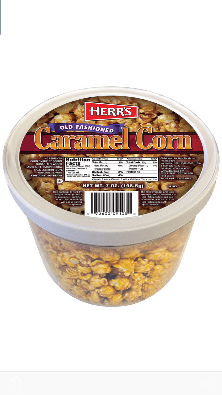 Herr's Old Fashioned Caramel Corn 7 oz. (2 Tubs)