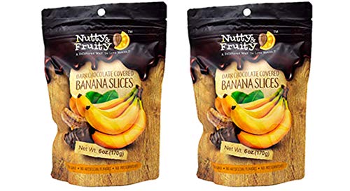 Nutty & Fruity Dark Chocolate Covered Fruit: Your Choice of Peach, Strawberry, Banana, Orange, Mango, or Pomegranate- Two Bags (Banana Slices)