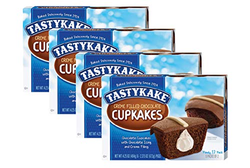 Tastykake Creme Filled Chocolate Cupkakes Family Size 12 Pack- 4 Boxes