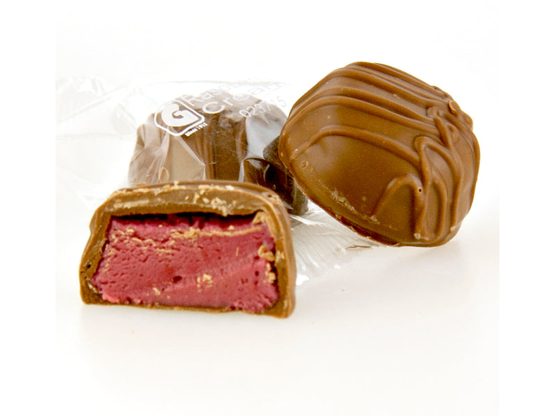 Giannios Candy Company Individually Wrapped Milk Chocolate Raspberry Creams, Bulk 10 lb. Box