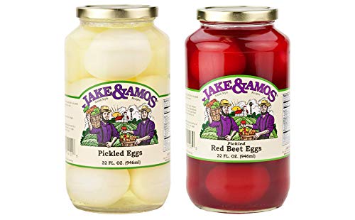 Jake & Amos Pickled Eggs Variety 2-Pack- Economy Size 32 oz. Jars (Pickled & Red Beet)