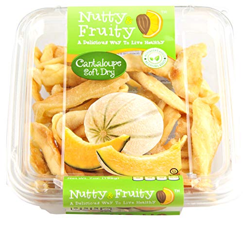 Nutty & Fruity Dried Fruit: Your Choice of Peaches, Strawberries, Cantalope or Tangerines- Two Packages (Cantalope 7oz.)