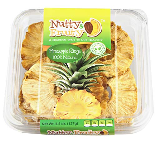 Nutty & Fruity Dried Pineapple Rings or Chili Seasoned Dried Pineapple Pieces- Two Packages (Pineapple Rings 4.5oz.)