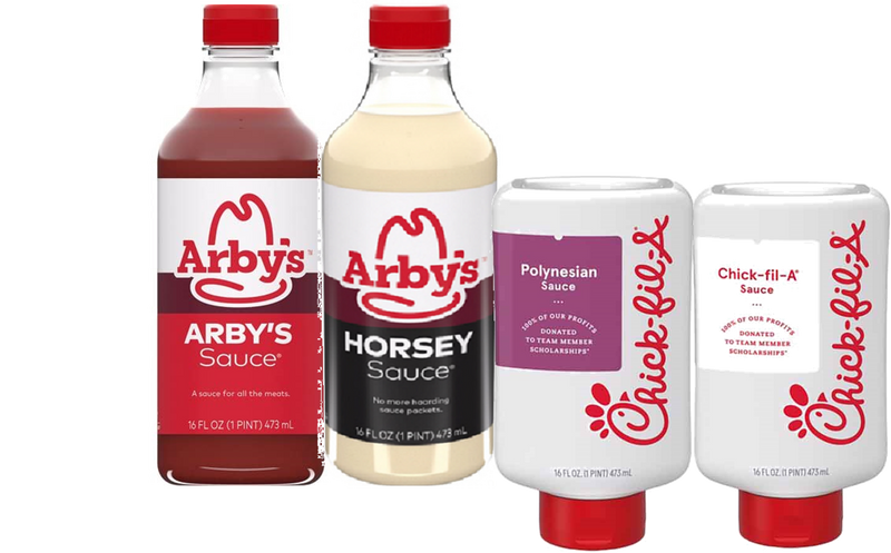Arby's Original & Horsey Sauce, Chick-fil-A Original & Polynesian Sauce, Variety 4-Pack 16 fl. oz. Bottles