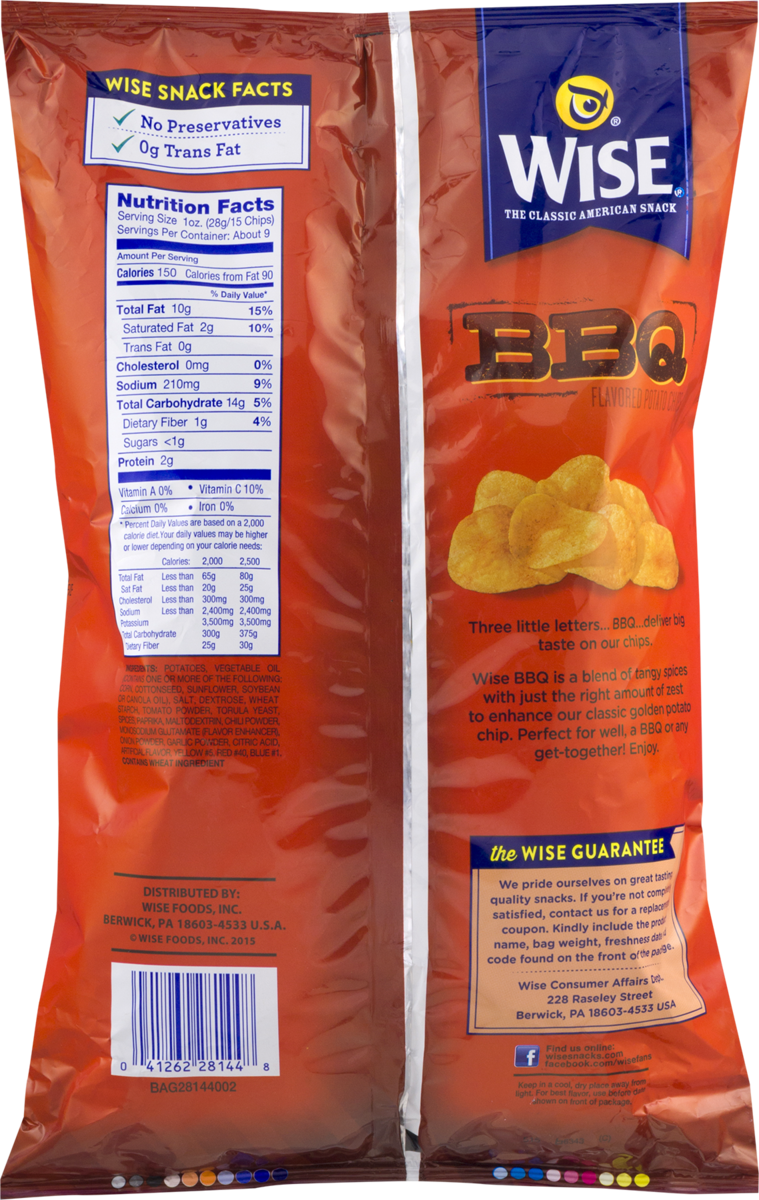 Wise Foods BBQ Potato Chips, 4-Pack 7.5 oz. Bags