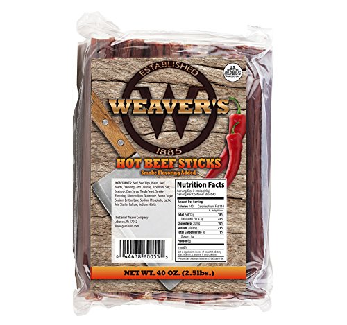 Weaver's Smoked Meats 7" Meat Sticks- Established in 1885 (Hot Beef, 2.5 lbs.)