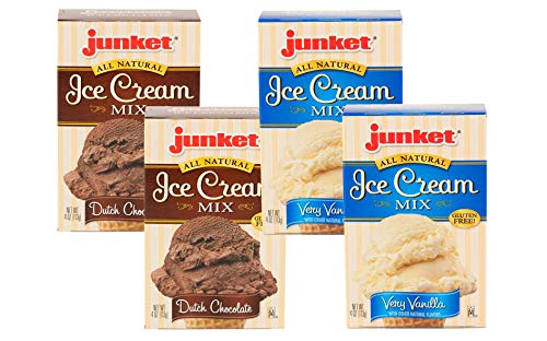 Junket All Natural Dutch Chocolate or Very Vanilla Ice Cream Mix- Four 4 oz. Boxes (Variety Pack)