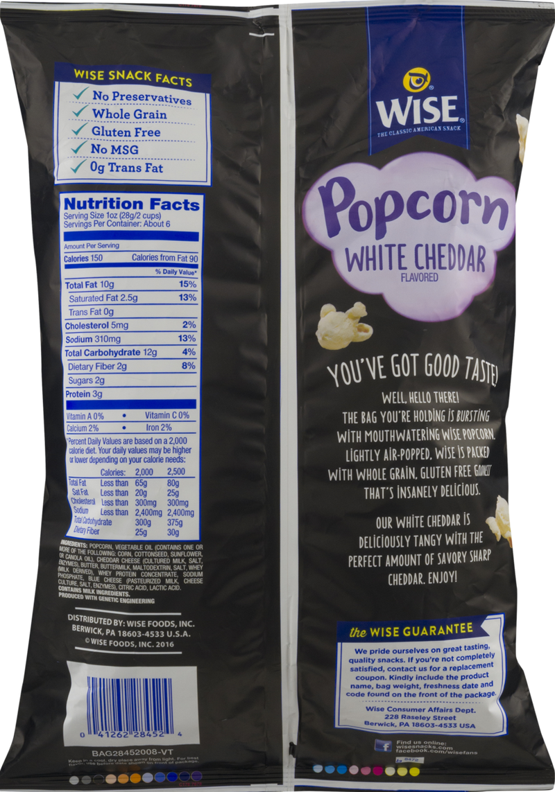 Wise Foods Air Popped White Cheddar Popcorn, 6-Pack 6.5 oz. Bags