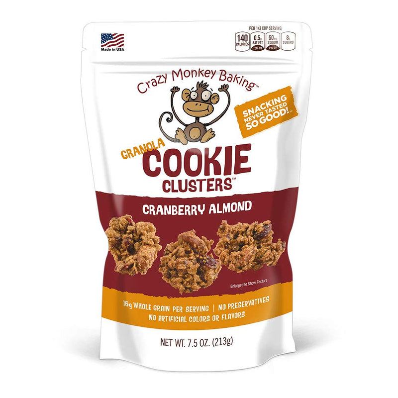 Crazy Monkey Baking Granola Cookie Clusters, 3-Pack 7.5 Ounce Resealable Bags (Cranberry Almond)