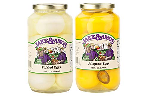 Jake & Amos Pickled Eggs Variety 2-Pack- Economy Size 32 oz. Jars (Pickled & Jalapeno)