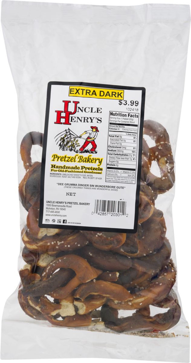 Uncle Henry's Pretzel Bakery Handmade Extra Dark Pretzels, 4-Pack 8 oz. Bags