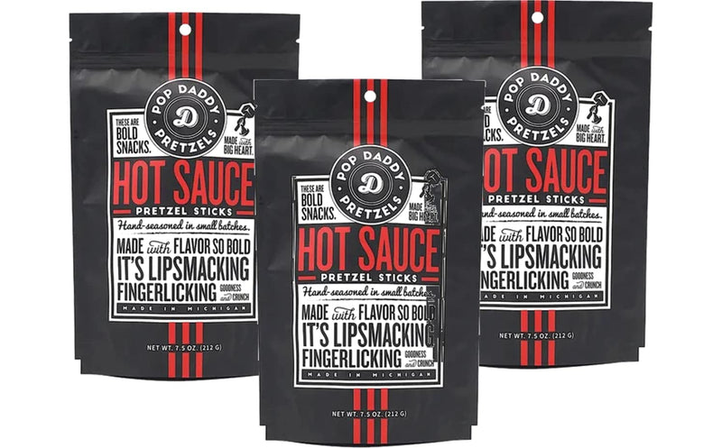 Pop Daddy Hot Sauce Flavored Gourmet Pretzel Sticks, 3-Pack 7.5 oz. Bags