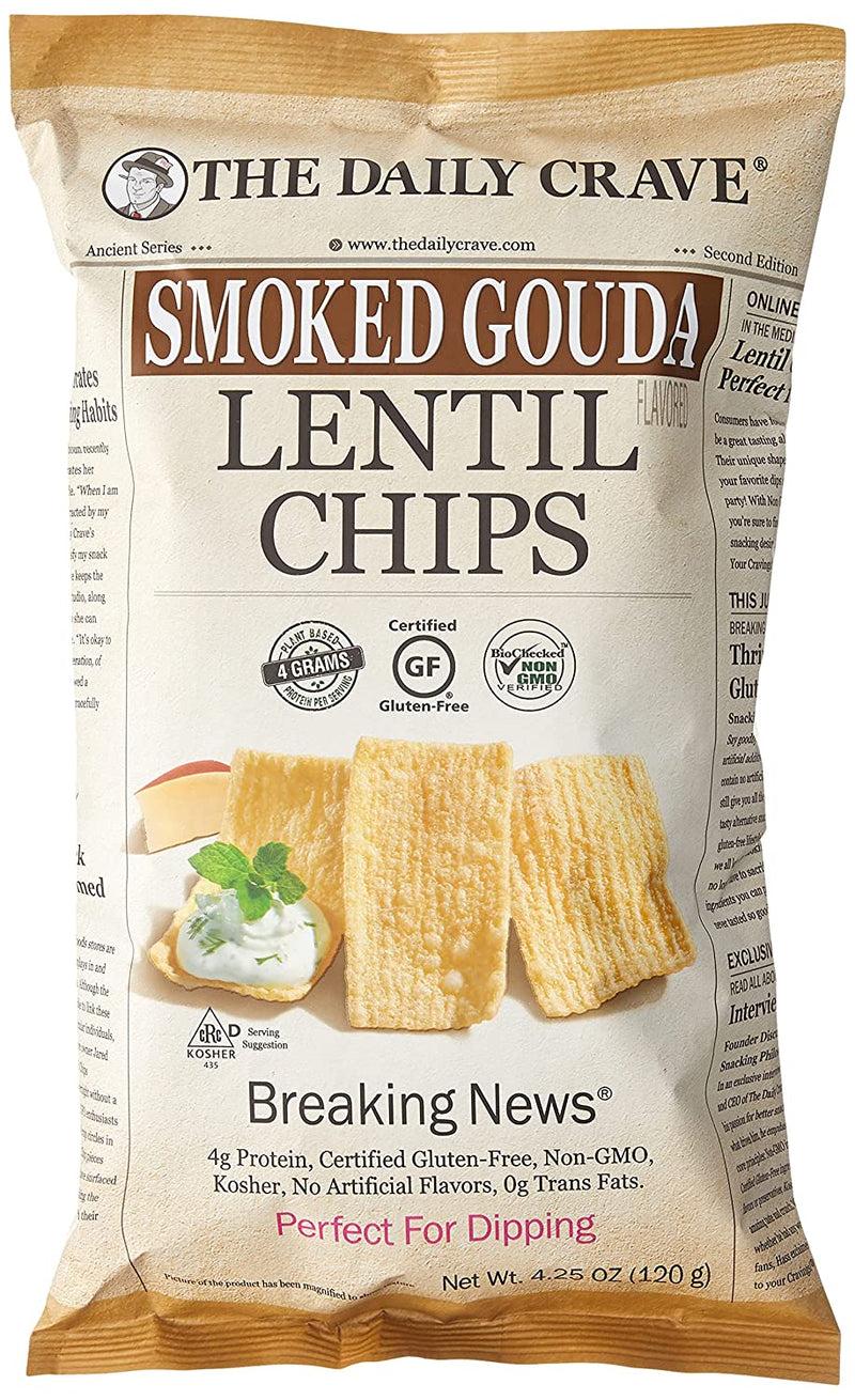 The Daily Crave Smoked Gouda Lentil Chips, 4g Protein, Gluten-Free, Non-Gmo, 4-Pack 4.25 oz. Bags