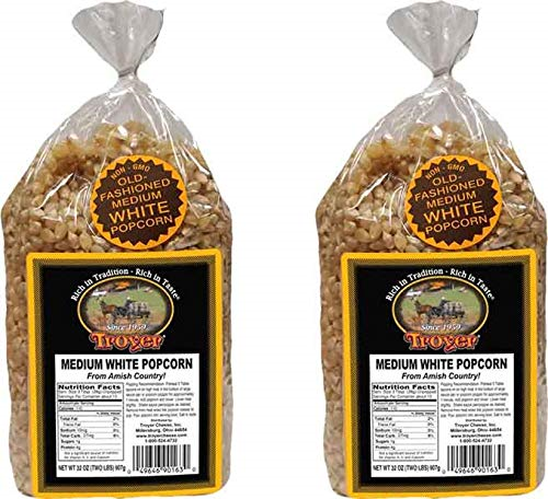 Troyer Whole Kernel Unpopped Popcorn, Non-GMO, 2-Pack 32 oz. Bags (Medium White)