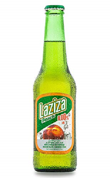 Laziza Peach Flavored Non Alcoholic Malt Beverage, Product of Lebanon, 8.45 fl. oz. (330ml) Bottles