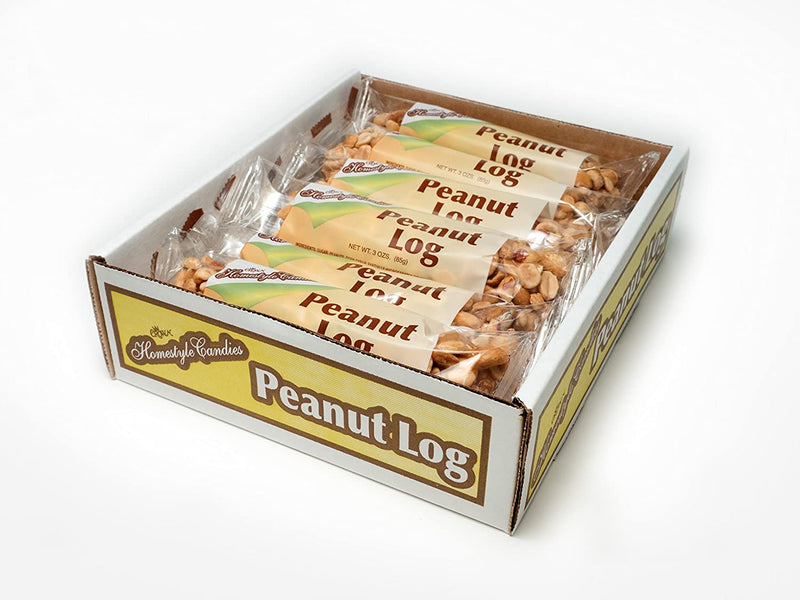 Crown Candy Peanut Logs - 12 Individually Wrapped 3 oz Logs Per Carton