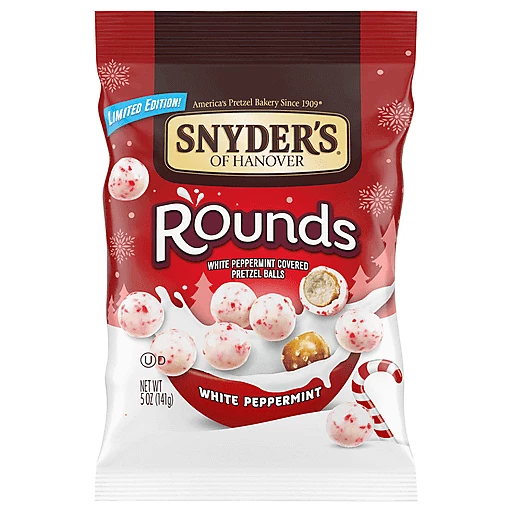 Snyder's of Hanover White Peppermint Pretzel Rounds, 5 oz. Bags