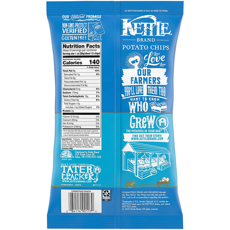 Kettle Brand Farmstand Ranch Kettle Potato Chips, 7.5 oz. Bags, 4-Pack