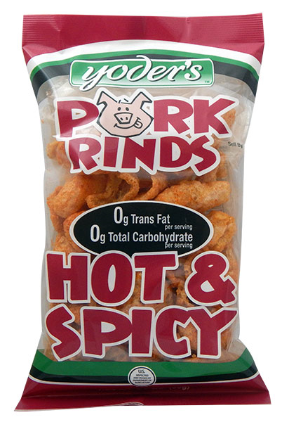 Yoder's Hot and Spicy Pork Rinds (Chicharrones), 12-Pack Case 3.5 oz. Bags