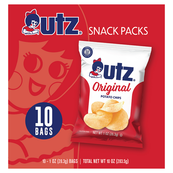 Utz Quality Foods Original Potato Chips Snack Pack, 2-Pack 10 Count Cartons