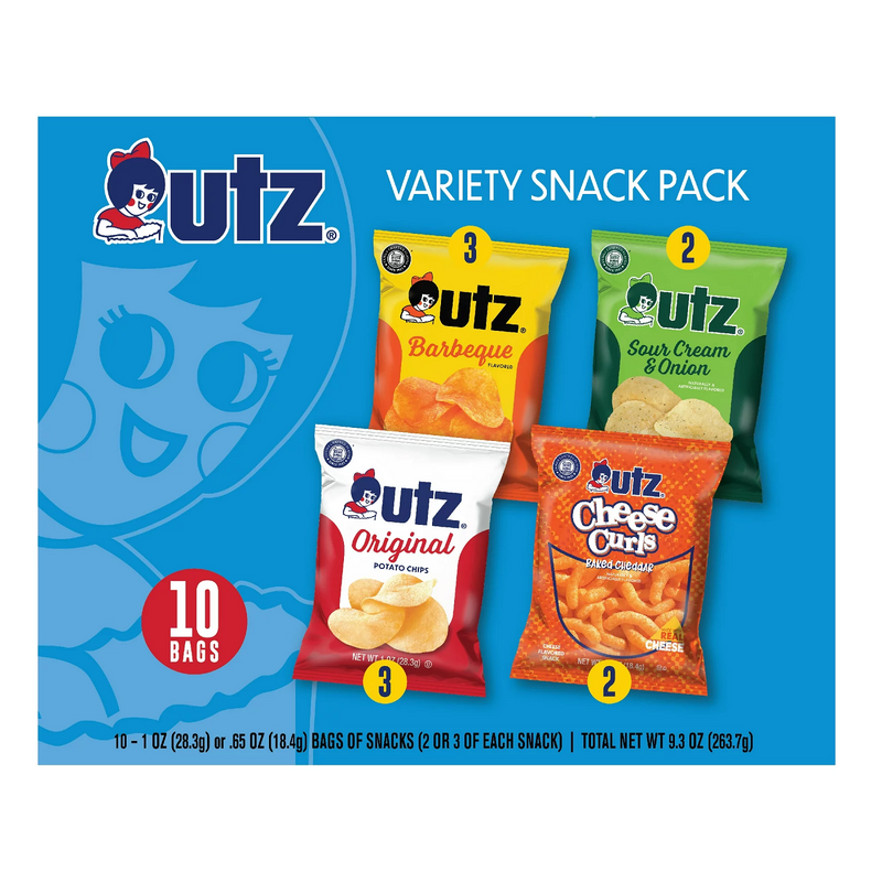 Utz Potato Chips and Cheese Curls Variety Snack Pack- 10 Count Carton