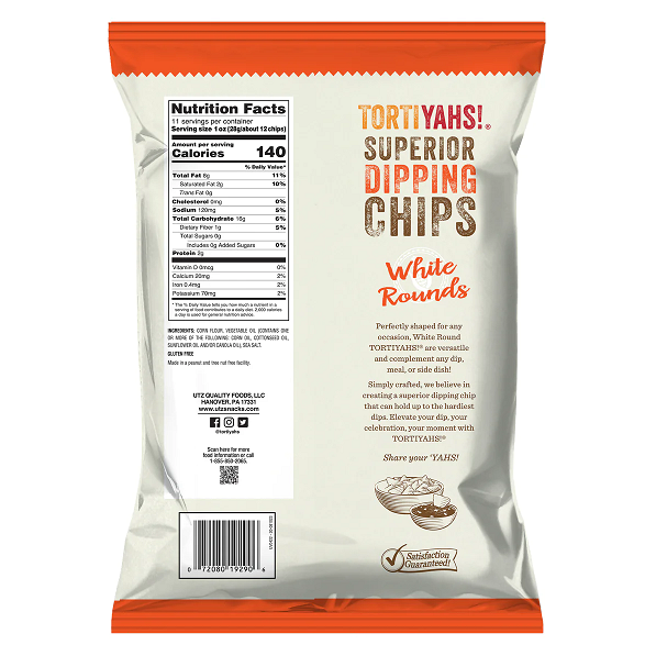 Tortiyahs! Superior Dipping Chips White Rounds with Sea Salt, 11 oz. Bags