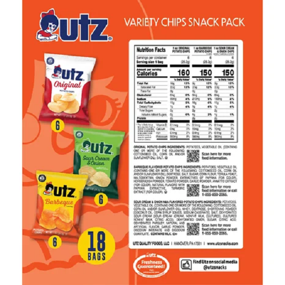 Utz Quality Foods Variety Potato Chip Sharing Pack, 2-Pack 18 Individual Bags