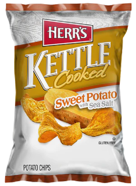 Herr's Sweet Potato Kettle Cooked Chips, 24-Pack Case 2.25 oz. Single Serve Bags