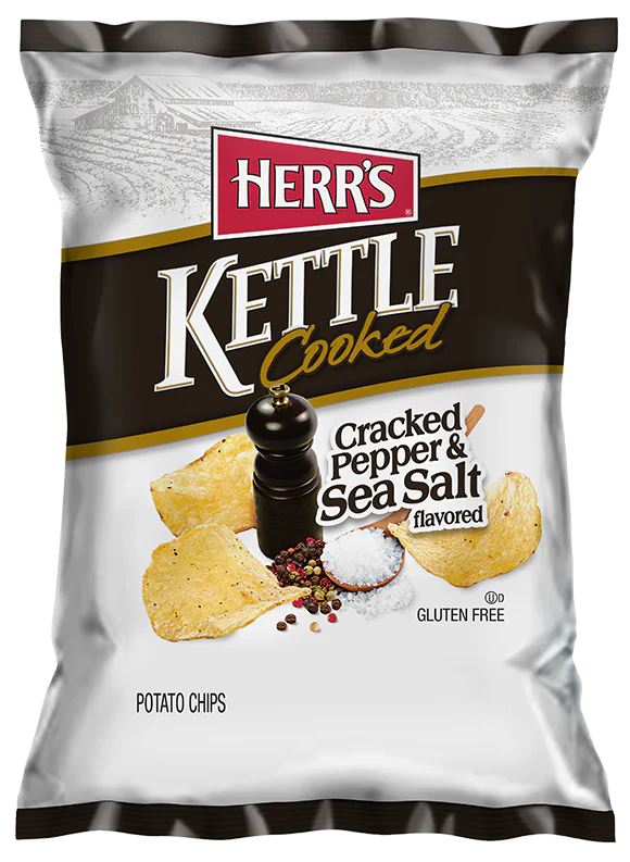 Herr's Kettle Cooked Potato Chips, 24-Pack Case 2.5 oz. Single Serve Bags
