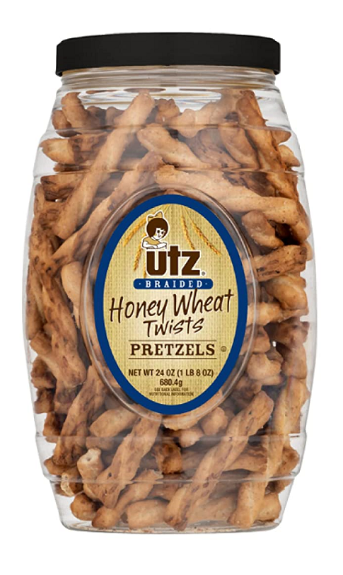 Utz Quality Foods Honey Wheat Braided Twists Pretzel Barrels, 24 Ounces
