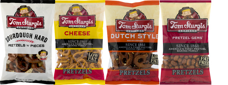 Tom Sturgis Sourdough Hard, Cheese, Dutch Style & Gems Pretzels Variety 4-Pack