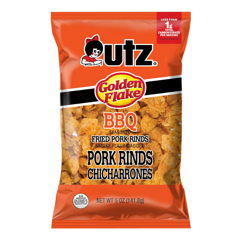 Utz Quality Foods BBQ Fried Pork Rinds (Chicharrones), 6-Pack 5 oz. Bags