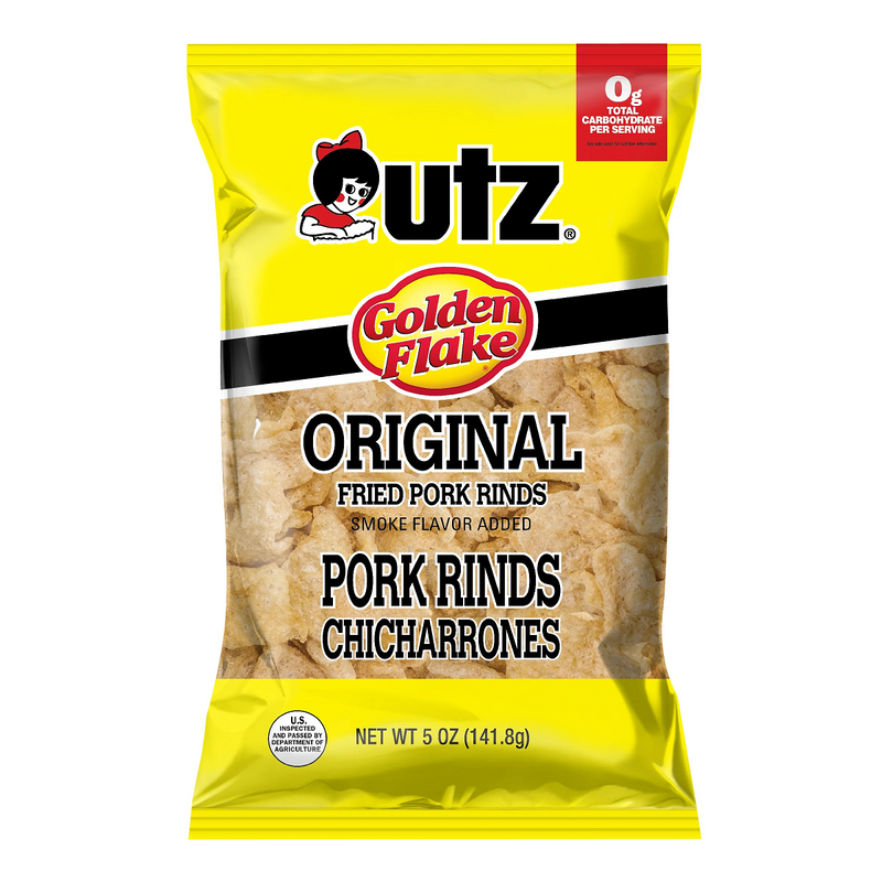 Utz Quality Foods Original Fried Pork Rinds, Keto Friendly Snack, Light and Airy Chicharrones- Case Pack of 12/5 oz. Bags