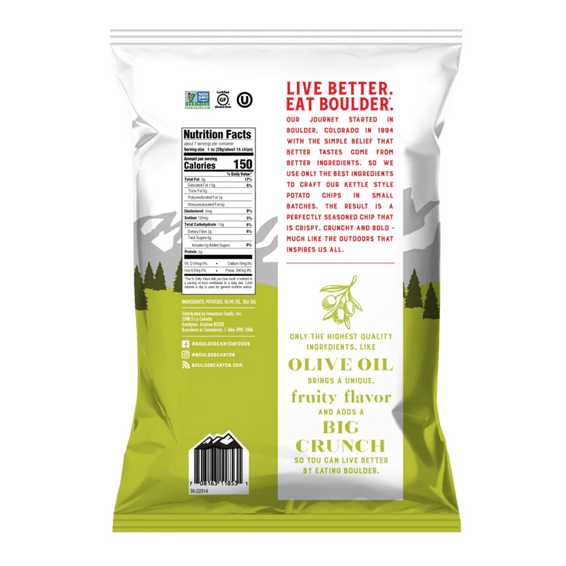 Boulder Canyon Olive Oil & Sea Salt Kettle Cooked Potato Chips, 6.5 oz. Bags